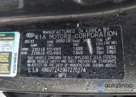 2011 Kia Soul ! z USA, uszkodzony, nr VIN KNDJT2A29B7276274